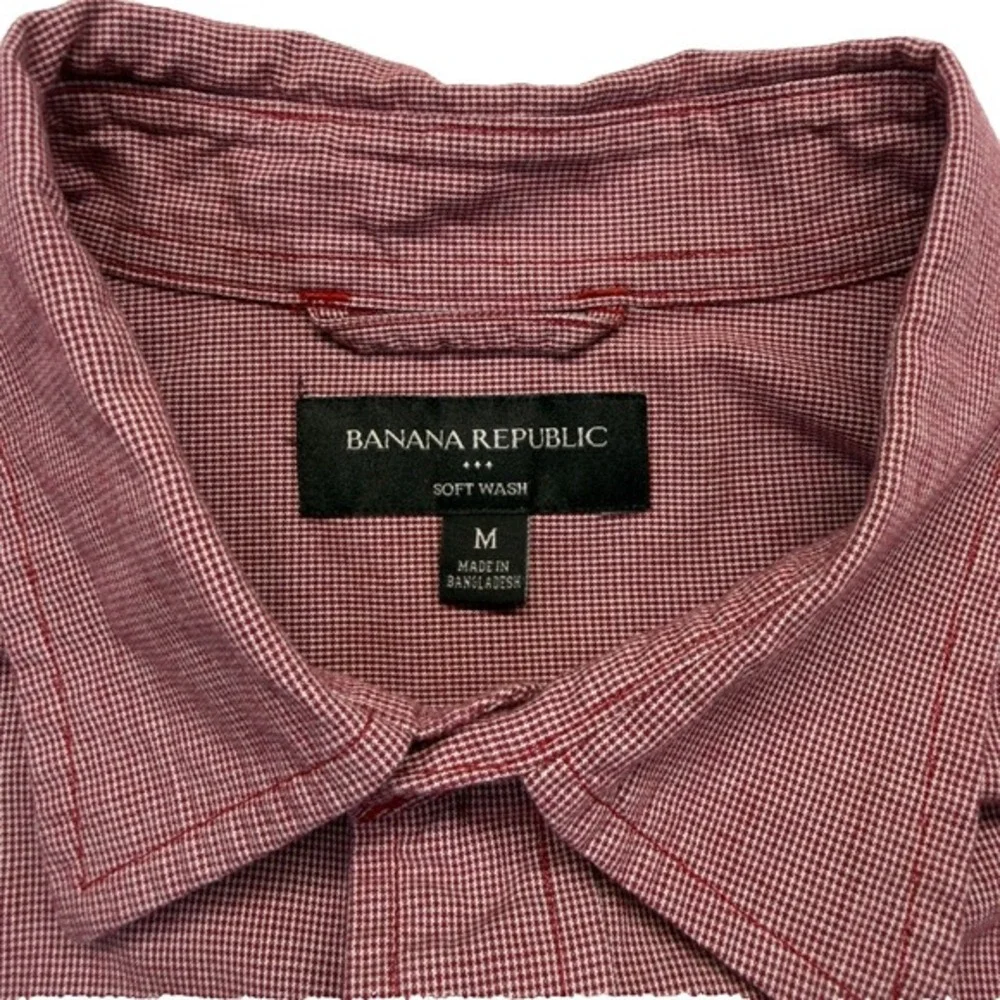 Banana Republic Soft Wash Coronado Shirt Mens M Red Micro Check Cotton - Picture 4 of 7